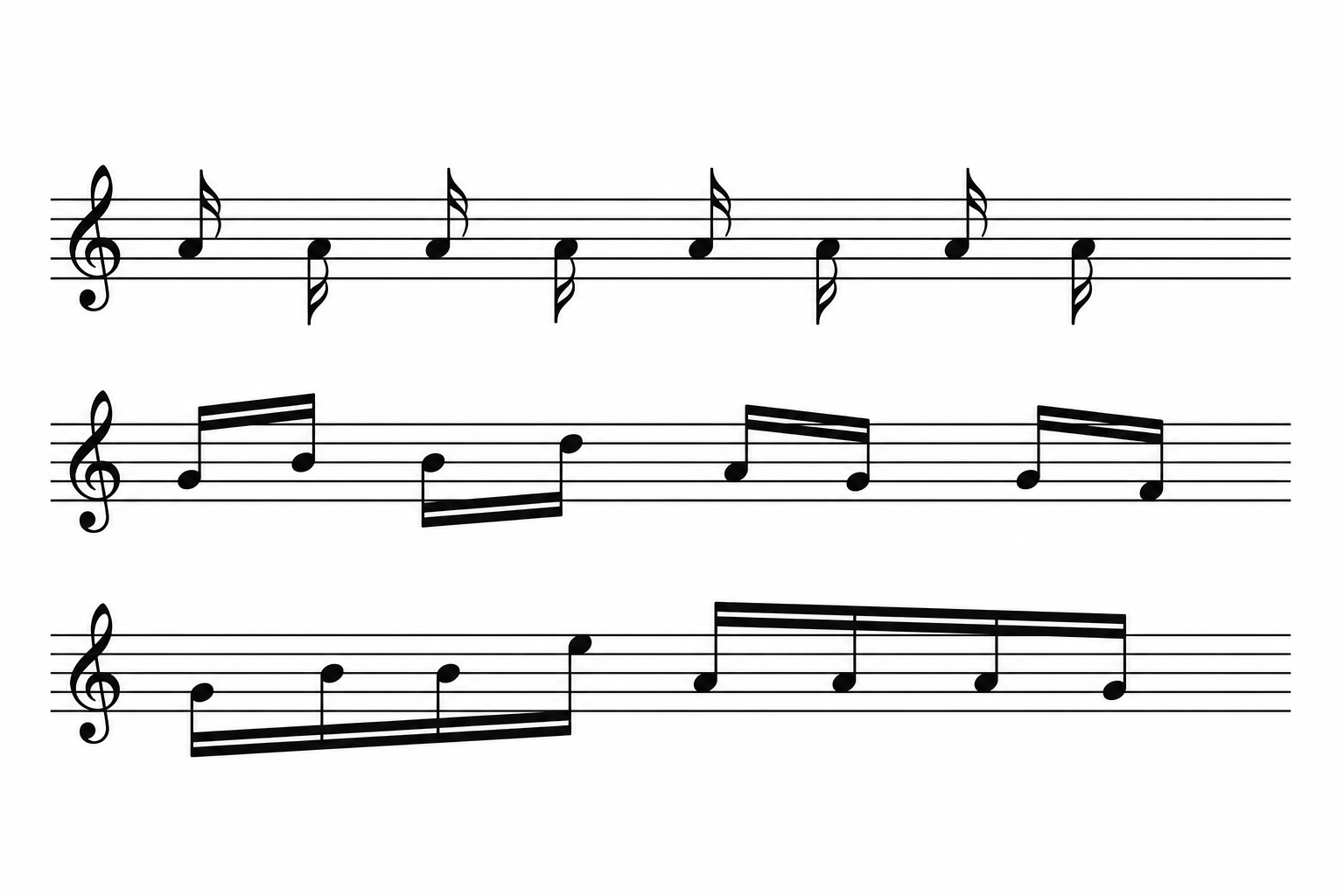 Note values: sixteenth notes and beamed groups